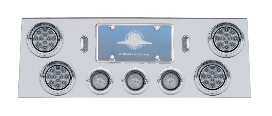 Stainless Steel Rear Center Lt Panel W/ Four 12 Led 4" & Three 13 Led 2 1/2" Bhive Lt W/ Visor - Red Led/Clear Lens