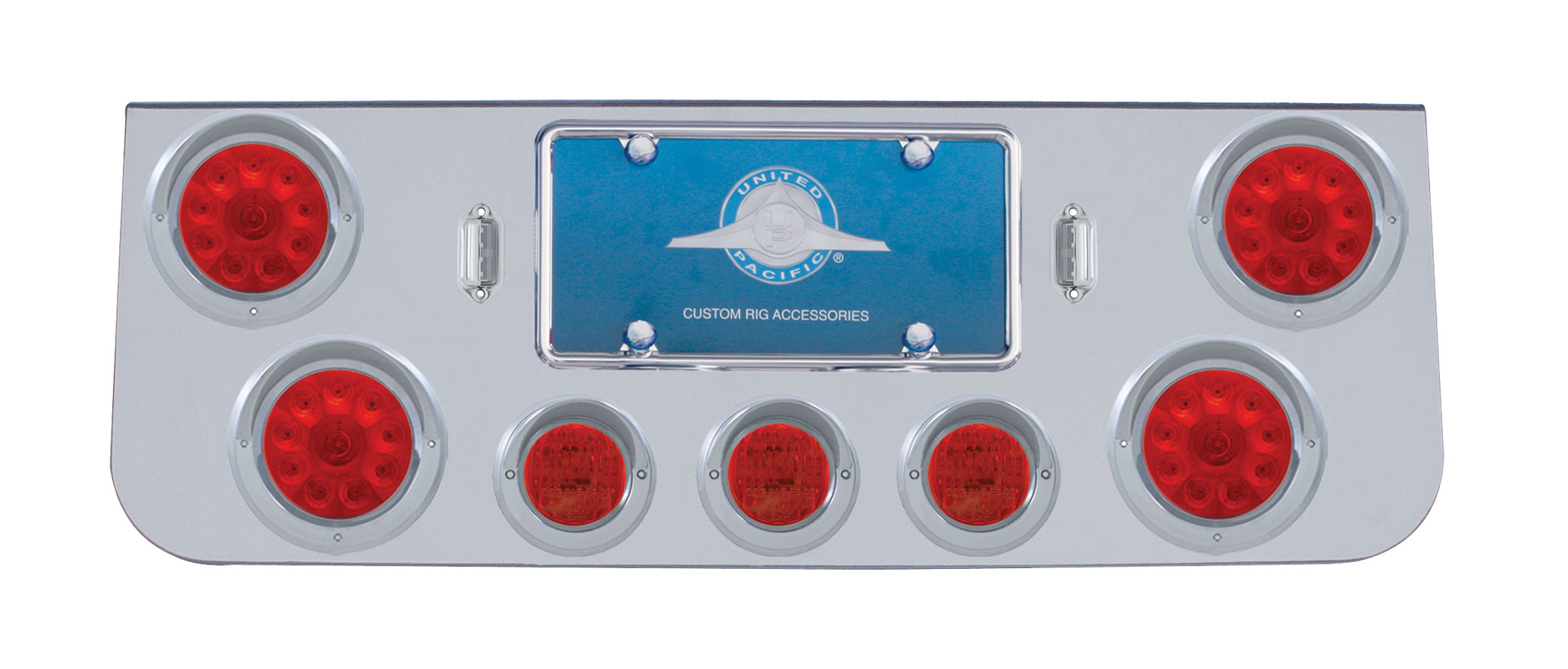Chrome Rear Center Lt Panel W/ Four 10 Led 4" & Three 13 Led 2 1/2" Flat Lt W/ Visor - Red Led/Red Lens