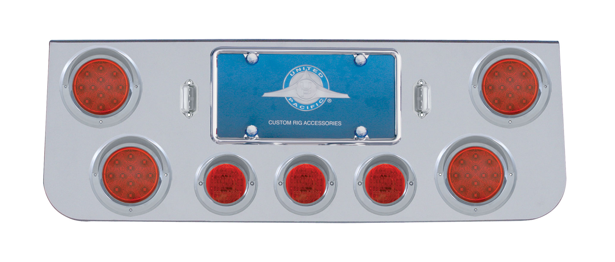 Chrome Rear Center Lt Panel W/ Four 12 Led 4" & Three 13 Led 2 1/2" Flat Lt W/ Visor - Red Led/Red Lens