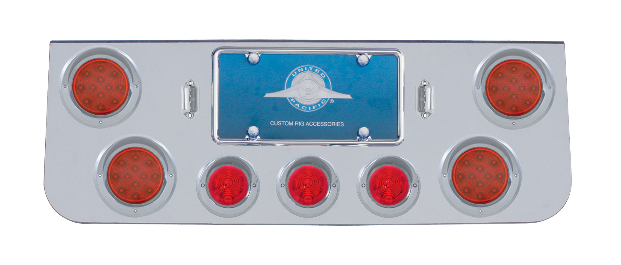 Chrome Rear Center Lt Panel W/ Four 12 Led 4" & Three 13 Led 2 1/2" Beehive Lt W/ Visor - Red Led/Red Lens