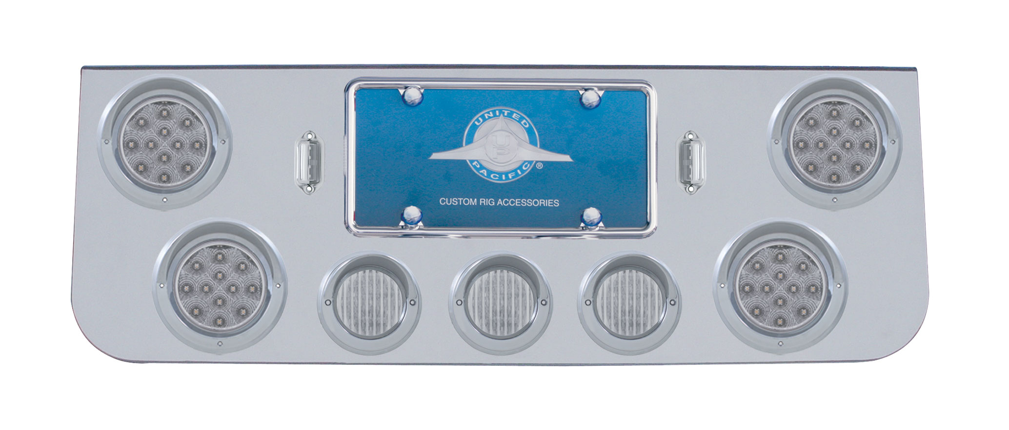Chrome Rear Center Lt Panel W/ Four 12 Led 4" & Three 13 Led 2 1/2" Flat Lt W/ Visor - Red Led/Clear Lens