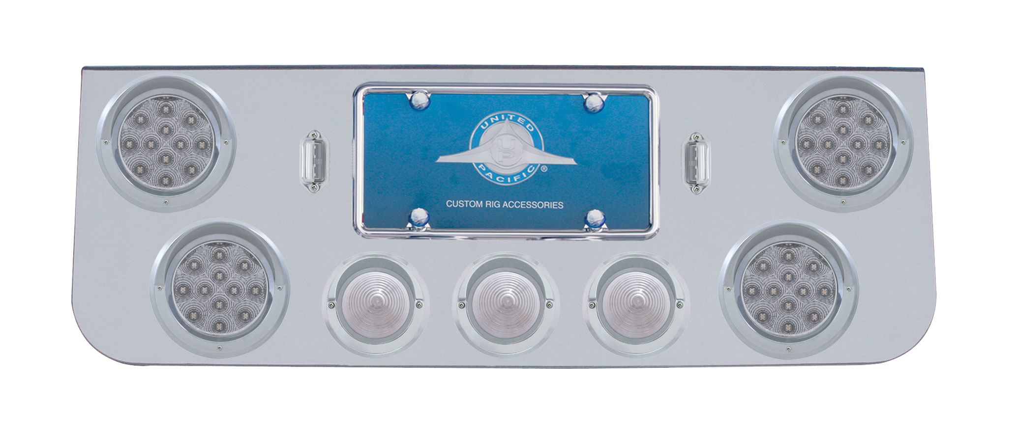 Chrome Rear Center Lt Panel W/ Four 12 Led 4" & Three 13 Led 2 1/2" Bhive Lt W/ Visor - Red Led/Clear Lens