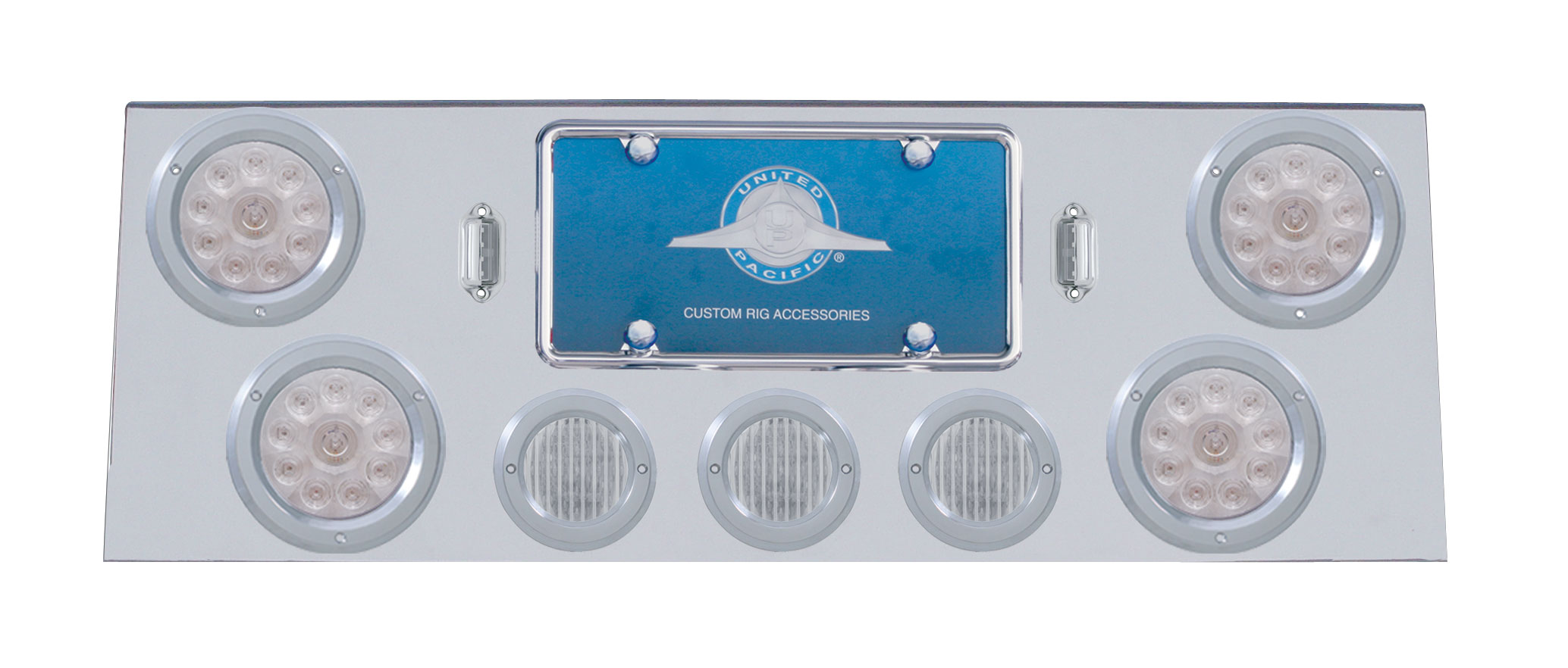 Stainless Steel Rear Center Lt Panel W/ Four 10 Led 4" & Three 13 Led 2 1/2" Flat Lt W/ Bezel - Red Led/Clear Lens