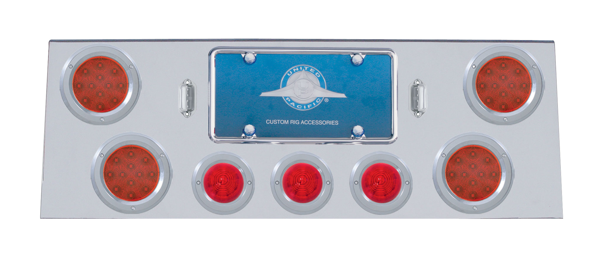 Stainless Steel Rear Center Lt Panel W/ Four 12 Led 4" & Three 13 Led 2 1/2" Beehive Lt W/ Bezel - Red Led/Red Lens