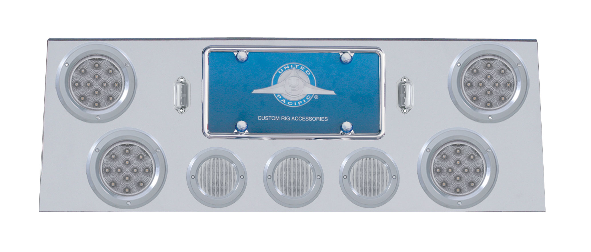 Stainless Steel Rear Center Lt Panel W/ Four 12 Led 4" & Three 13 Led 2 1/2" Flat Lt W/ Bezel - Red Led/Clear Lens