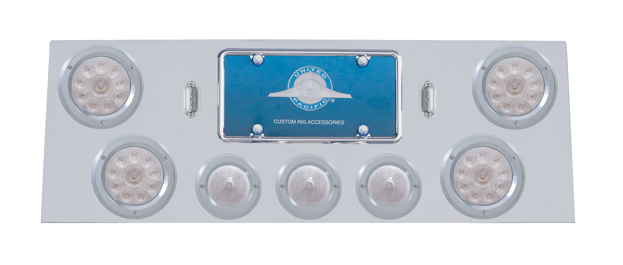 Stainless Steel Rear Center Lt Panel W/ Four 12 Led 4" & Three 13 Led 2 1/2" Bhive Lt W/ Bezel - Red Led/Clear Lens