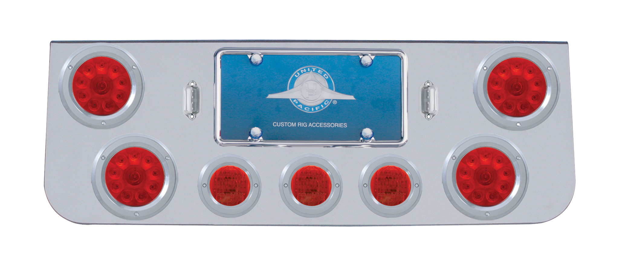 Chrome Rear Center Lt Panel W/ Four 10 Led 4" & Three 13 Led 2 1/2" Flat Lt W/ Bezel - Red Led/Red Lens