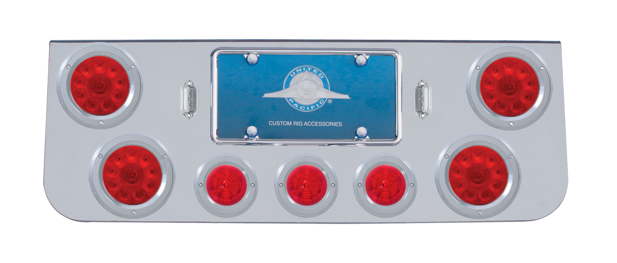 Chrome Rear Center Lt Panel W/ Four 10 Led 4" & Three 13 Led 2 1/2" Beehive Lt W/ Bezel - Red Led/Red Lens