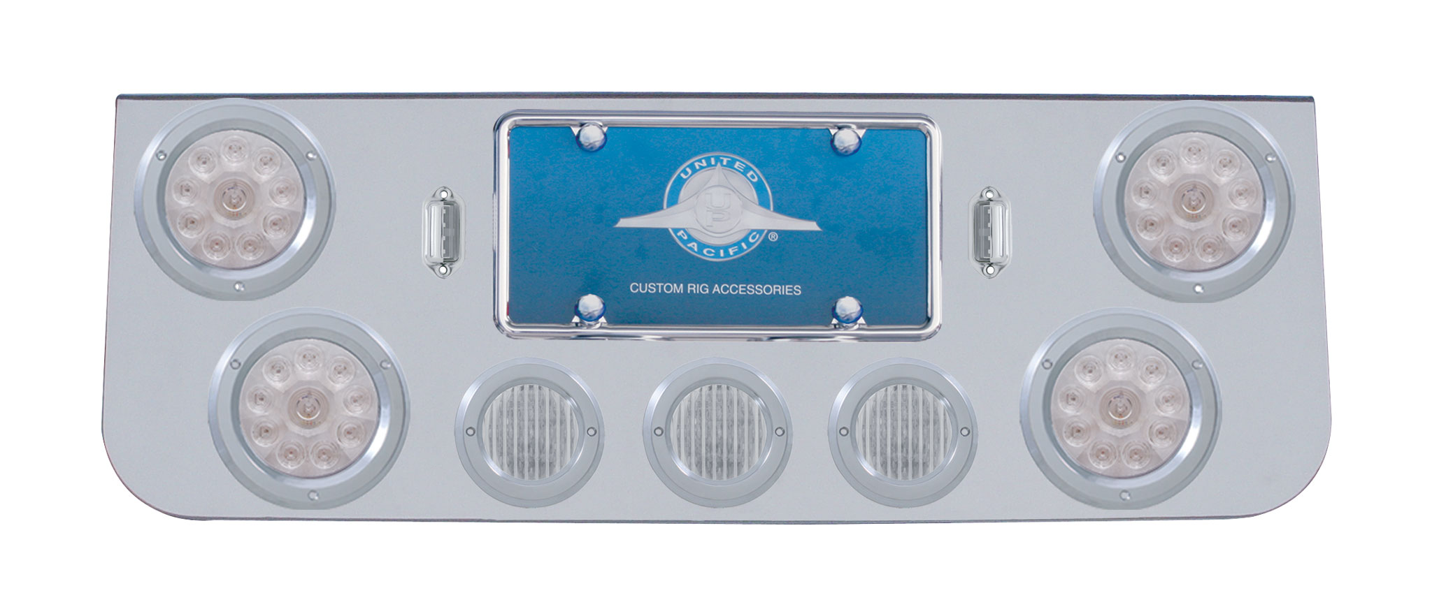 Chrome Rear Center Lt Panel W/ Four 10 Led 4" & Three 13 Led 2 1/2" Flat Lt W/ Bezel - Red Led/Clear Lens