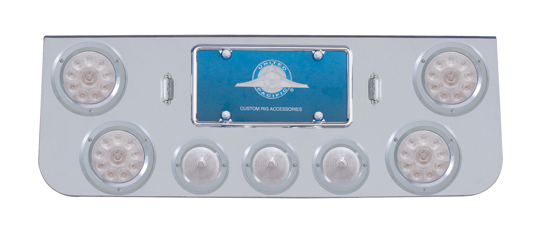 Chrome Rear Center Lt Panel W/ Four 10 Led 4" & Three 13 Led 2 1/2" Bhive Lt W/ Bezel - Red Led/Clear Lens