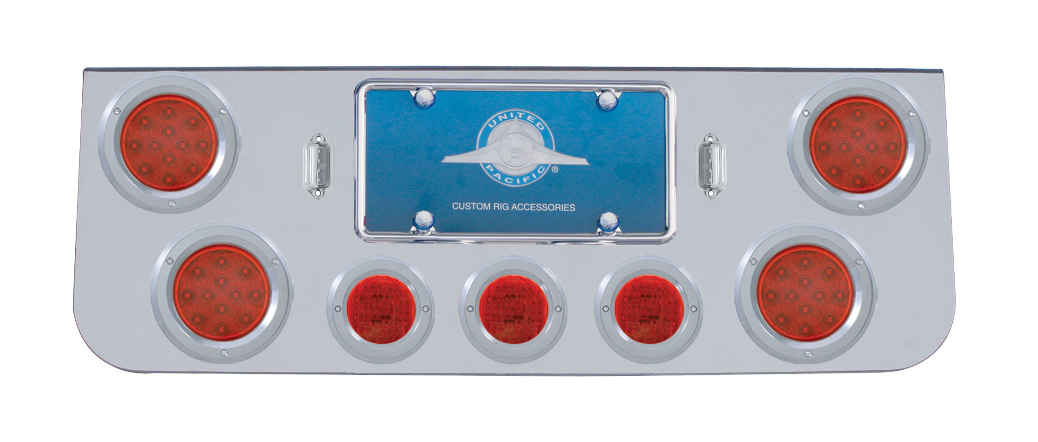 Chrome Rear Center Lt Panel W/ Four 12 Led 4" & Three 13 Led 2 1/2" Flat Lt W/ Bezel - Red Led/Red Lens