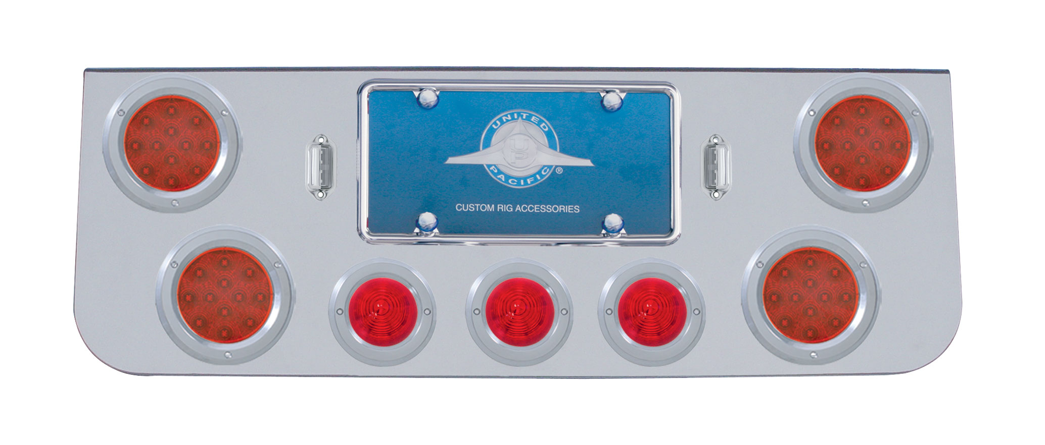 Chrome Rear Center Lt Panel W/ Four 12 Led 4" & Three 13 Led 2 1/2" Beehive Lt W/ Bezel - Red Led/Red Lens