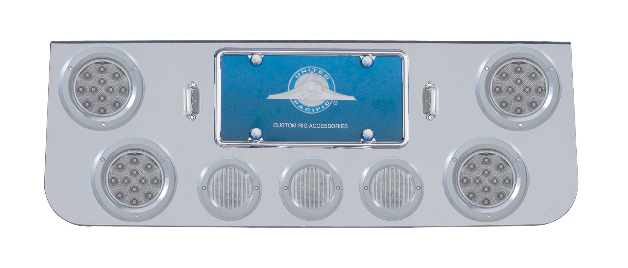 Chrome Rear Center Lt Panel W/ Four 12 Led 4" & Three 13 Led 2 1/2" Flat Lt W/ Bezel - Red Led/Clear Lens