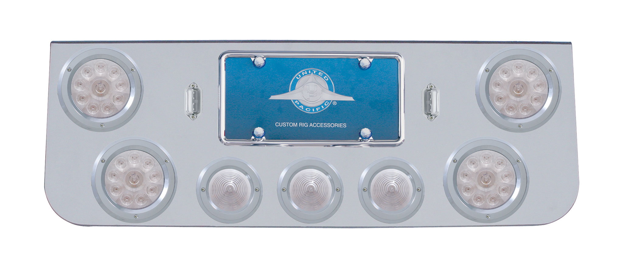 Chrome Rear Center Lt Panel W/ Four 12 Led 4" & Three 13 Led 2 1/2" Bhive Lt W/ Bezel - Red Led/Clear Lens