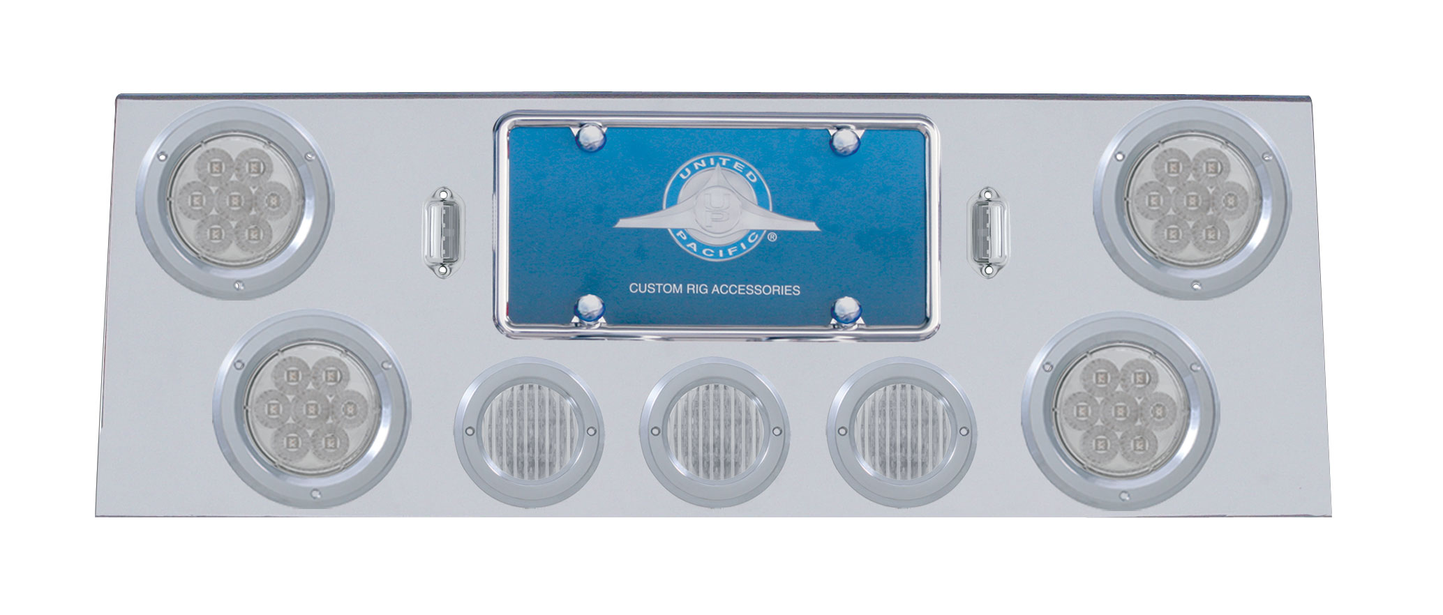 Stainless Steel Rear Center Lt Panel W/ Four 7 Led 4" & Three 13 Led 2 1/2" Flat Lt W/ Bezel - Clear Led/Clear Lens