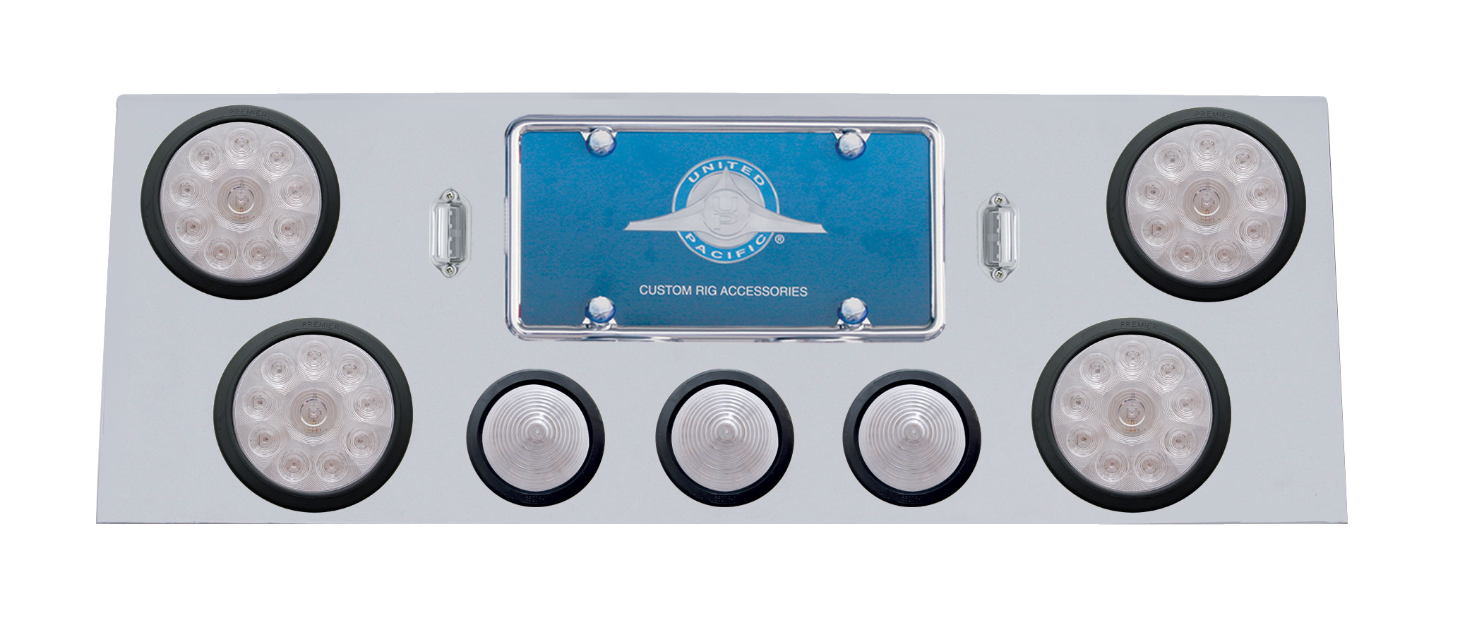 Stainless Steel Rear Cntr Lt Pnl W/ Four 10 Led 4" & Three 13 Led 2 1/2" Bhive Lt W/ Grommet - Red Led/Clear Lens