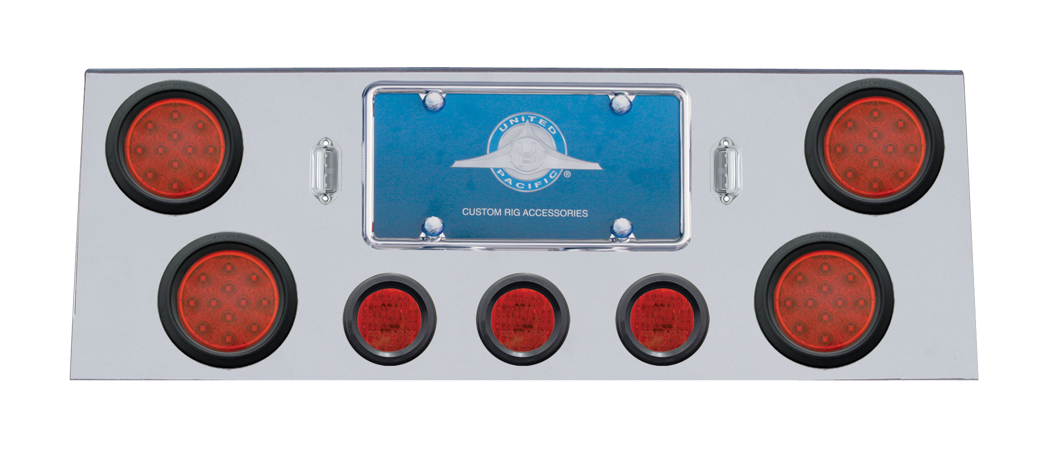 Stainless Steel Rear Cntr Lt Pnl W/ Four 12 Led 4" & Three 13 Led 2 1/2" Flat Lt W/ Grommet - Red Led/Red Lens
