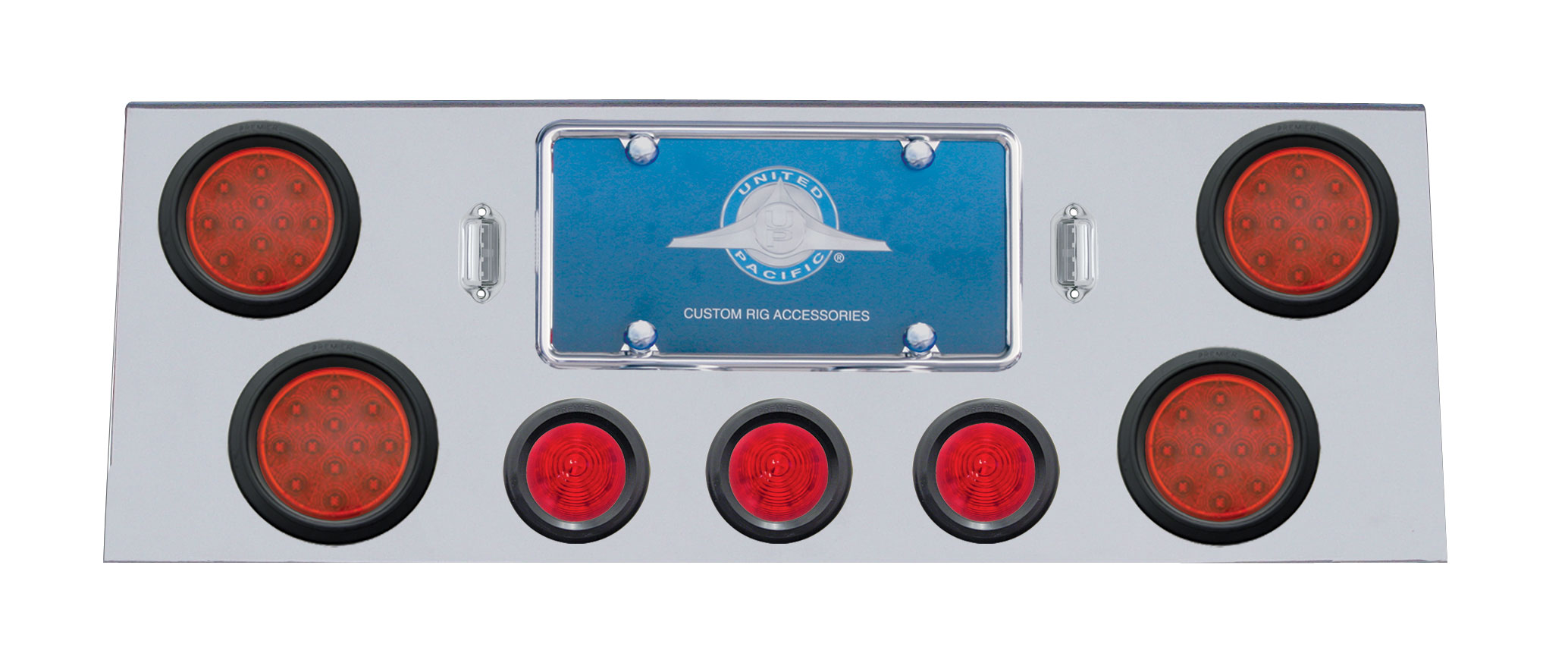 Stainless Steel Rear Cntr Lt Pnl W/ Four 12 Led 4" & Three 13 Led 2 1/2" Bhive Lt W/ Grommet - Red Led/Red Lens