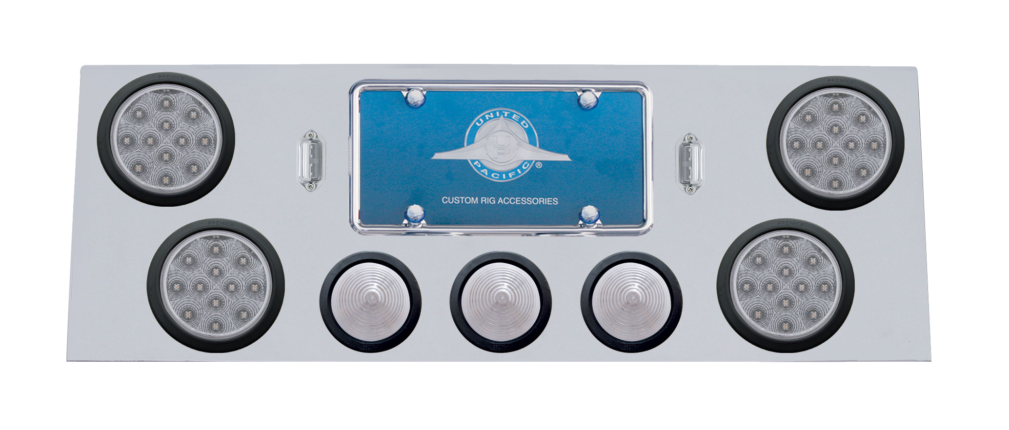 Stainless Steel Rear Cntr Lt Pnl W/ Four 12 Led 4" & Three 13 Led 2 1/2" Bhive Lt W/ Grommet - Red Led/Clear Lens