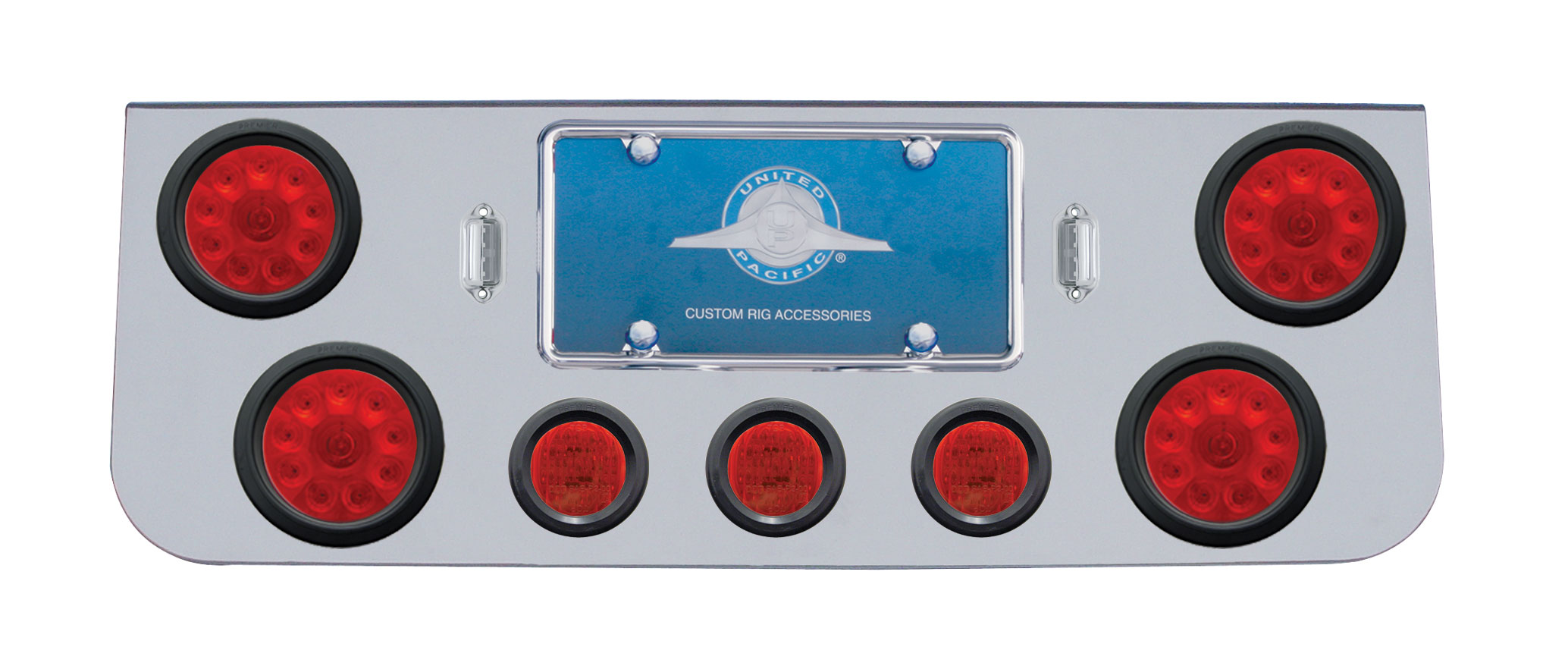 Chrome Rear Cntr Lt Pnl W/ Four 10 Led 4" & Three 13 Led 2 1/2" Flat Lt W/ Grommet - Red Led/Red Lens