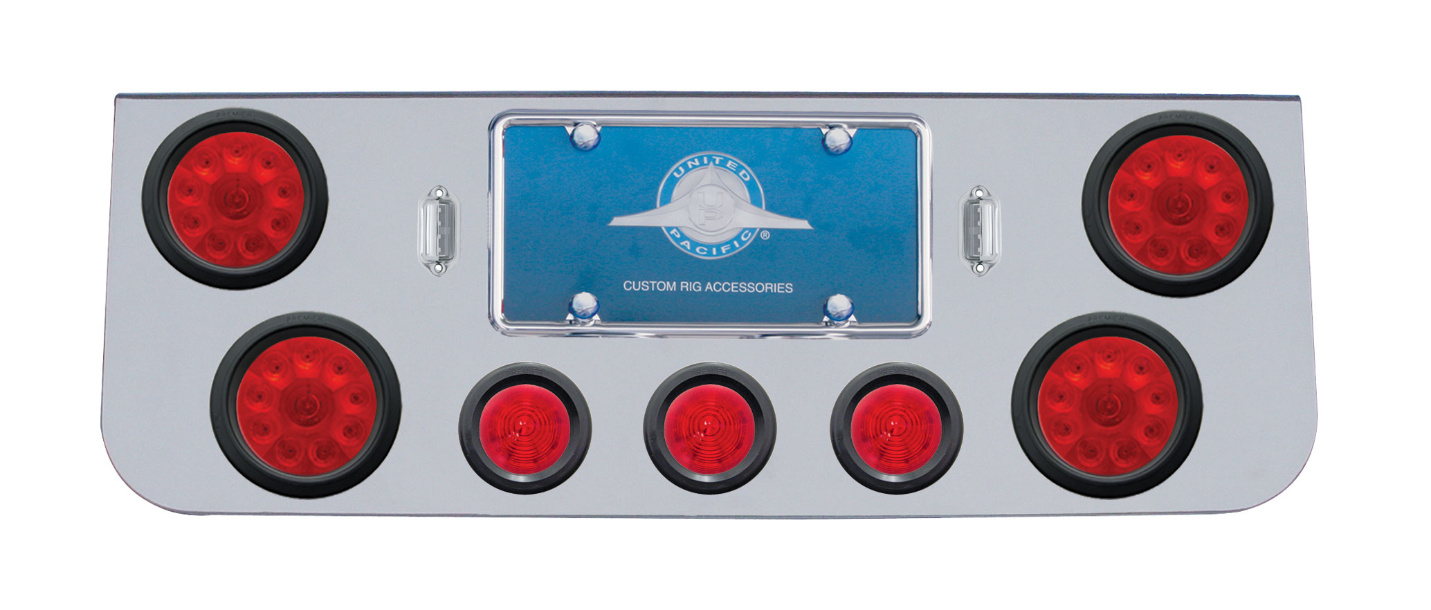 Chrome Rear Cntr Lt Pnl W/ Four 10 Led 4" & Three 13 Led 2 1/2" Bhive Lt W/ Grommet - Red Led/Red Lens