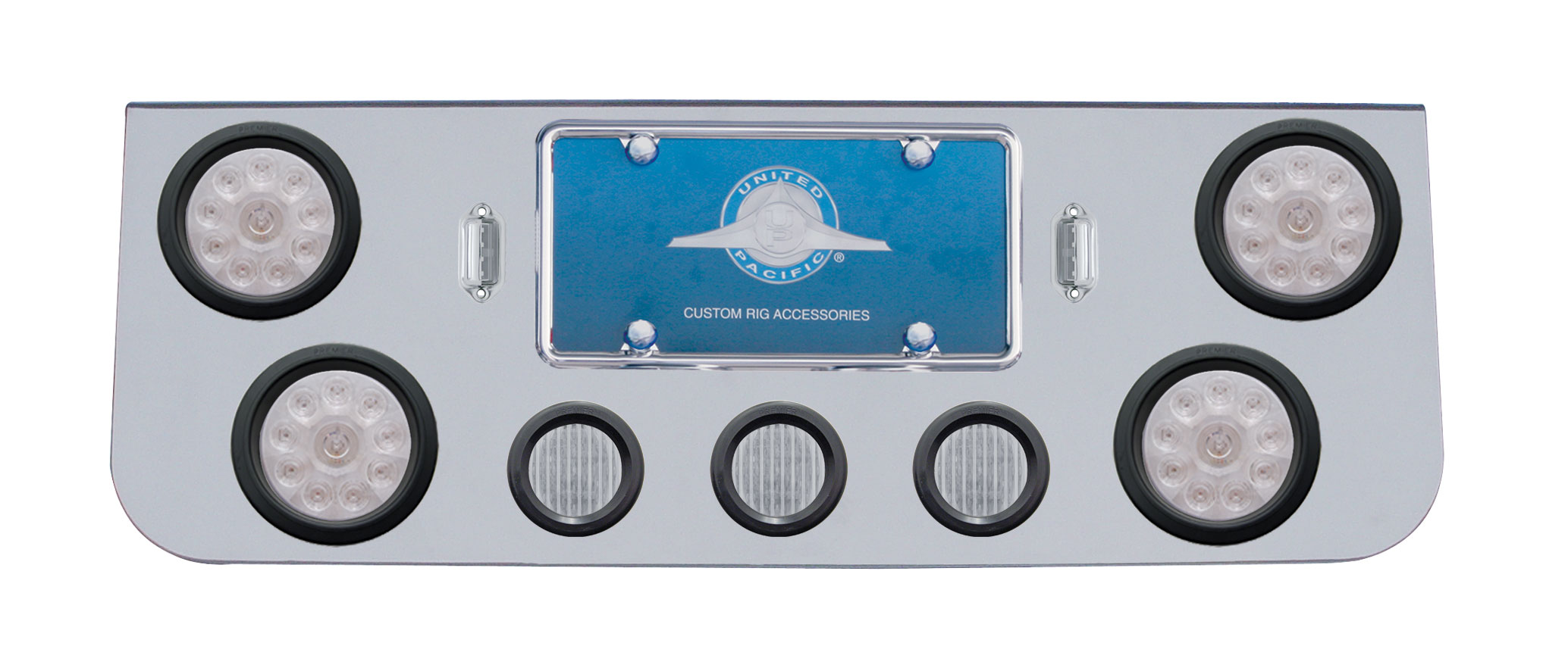 Chrome Rear Cntr Lt Pnl W/ Four 10 Led 4" & Three 13 Led 2 1/2" Flat Lt W/ Grommet - Red Led/Clear Lens