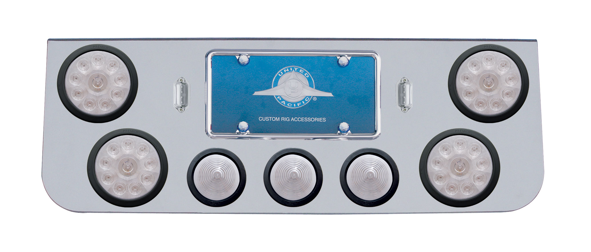 Chrome Rear Cntr Lt Pnl W/ Four 10 Led 4" & Three 13 Led 2 1/2" Bhive Lt W/ Grommet - Red Led/Clear Lens
