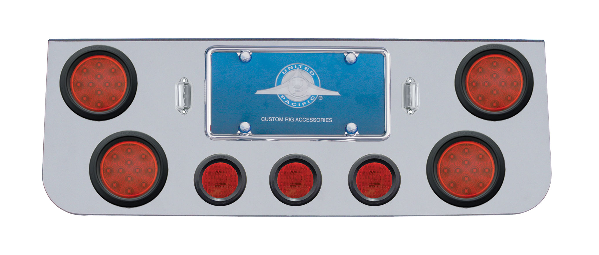 Chrome Rear Cntr Lt Pnl W/ Four 12 Led 4" & Three 13 Led 2 1/2" Flat Lt W/ Grommet - Red Led/Red Lens