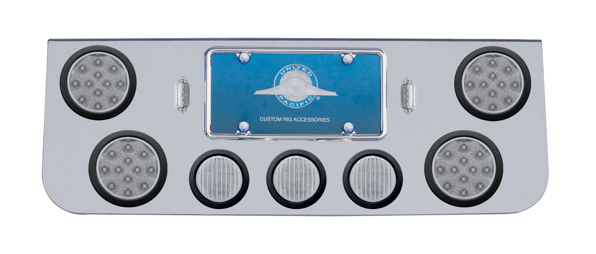 Chrome Rear Cntr Lt Pnl W/ Four 12 Led 4" & Three 13 Led 2 1/2" Flat Lt W/ Grommet - Red Led/Clear Lens