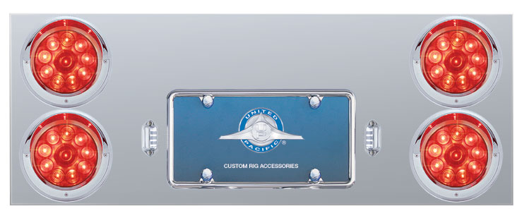 Stainless Steel Rear Center Light Panel W/ Four 10 Led 4" Light W/ Visor - Red Led/Red Lens