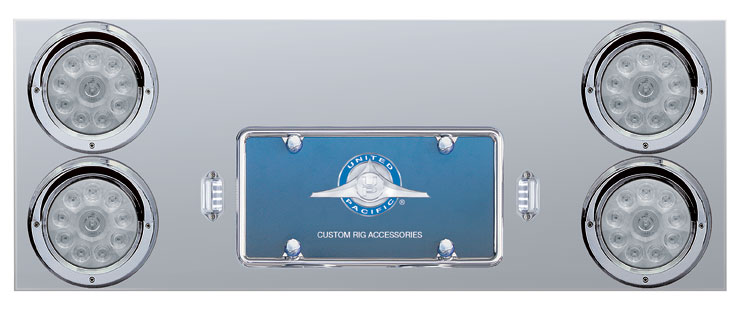 Stainless Steel Rear Center Light Panel W/ Four 10 Led 4" Light W/ Visor - Red Led/Clear Lens