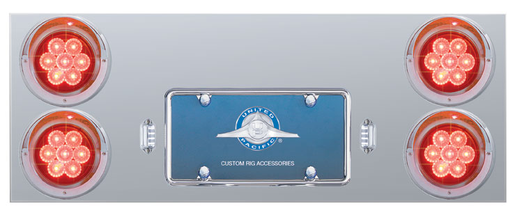 Stainless Steel Rear Center Light Panel W/ Four 7 Led 4" Light W/ Visor - Red Led/Red Lens