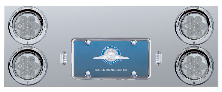 Stainless Steel Rear Center Light Panel W/ Four 7 Led 4" Light W/ Visor - Red Led/Clear Lens