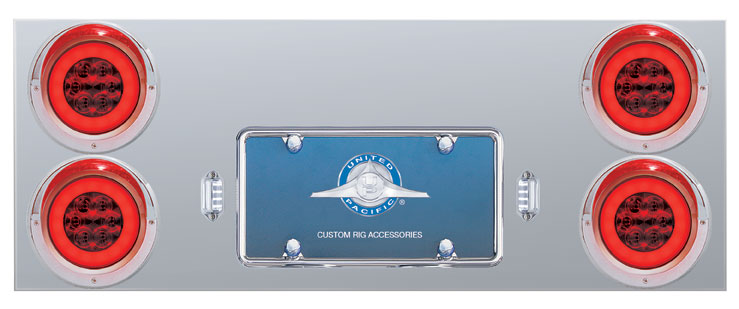Stainless Steel Rear Center Light Panel W/ Four 21 Led 4" Halo Light W/ Visor - Red Led/Red Lens