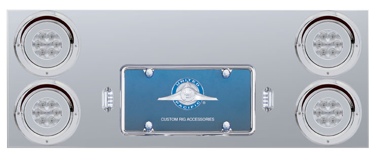 Stainless Steel Rear Center Light Panel W/ Four 21 Led 4" Halo Light W/ Visor - Red Led/Clear Lens