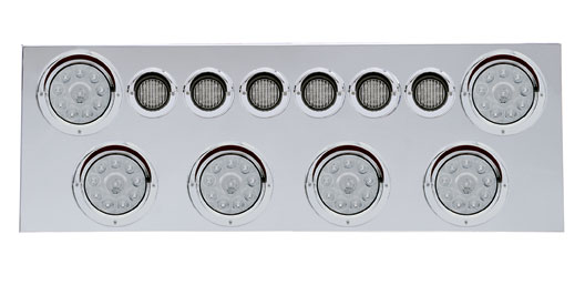 430 Stainless Steel Rear Center Light Panel W/ Six 10 Led 4" & 9 Led 2" Flat Light W/ Visor - Red Led/Clear Lens