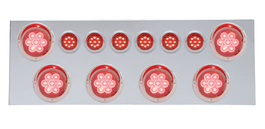 430 Stainless Steel Rear Center Light Panel W/ Six 7 Led 4" & 9 Led 2" Flat Light W/ Visor - Red Led/Red Lens