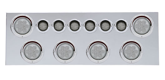 430 Stainless Steel Rear Center Light Panel W/ Six 7 Led 4" & 9 Led 2" Flat Light W/ Visor - Red Led/Clear Lens