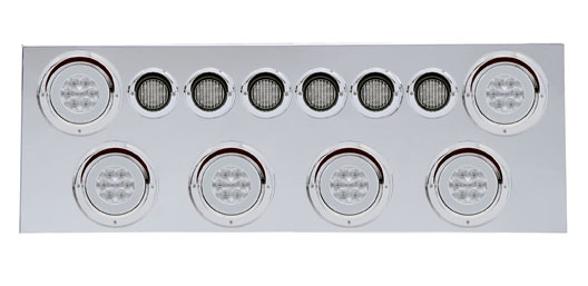 430 Stainless Steel Rear Center Light Panel W/ Six 21 Led 4" Halo & 9 Led 2" Flat Light W/ Visor - Red Led/Clear Lens