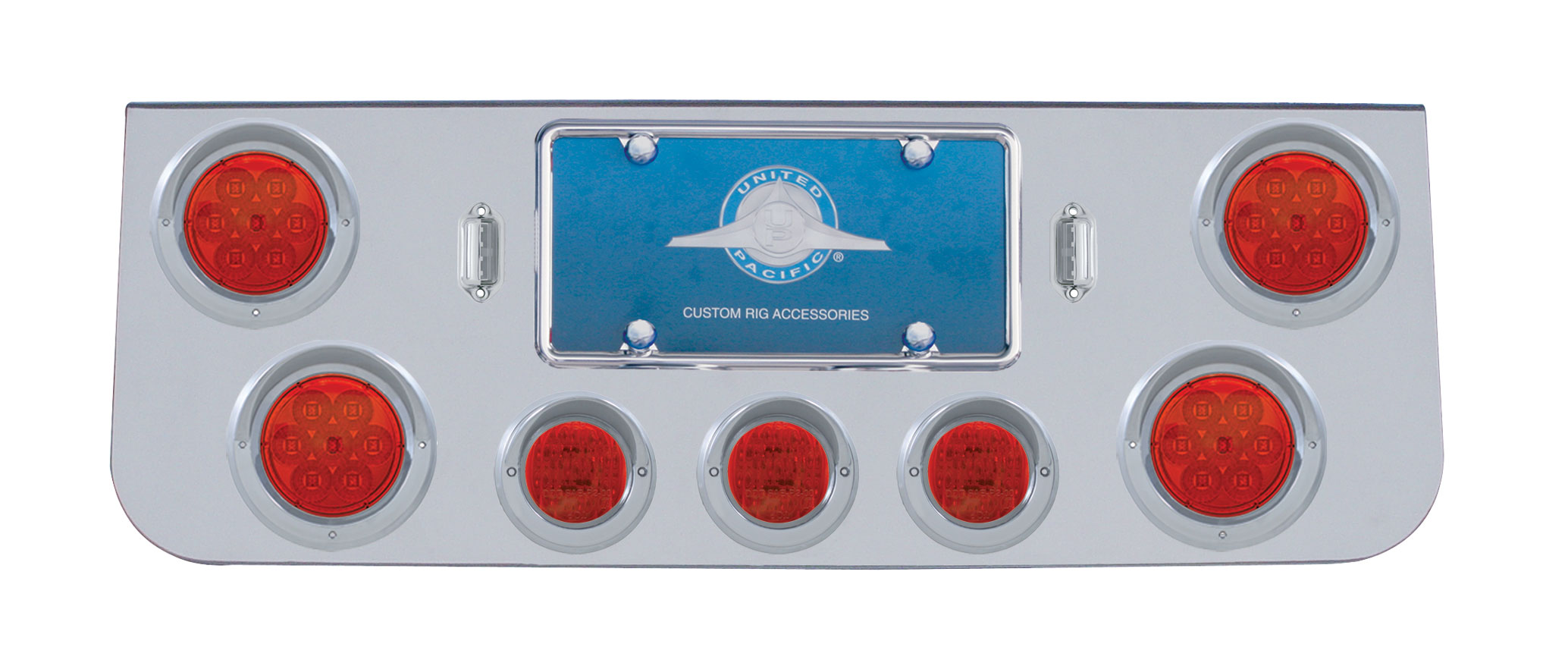 Chrome Rear Center Lt Panel W/ Four 7 Led 4" & Three 13 Led 2 1/2" Flat Lt W/ Visor - Red Led/Red Lens