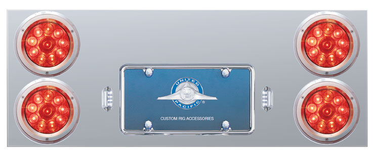 Stainless Steel Rear Center Light Panel W/ Four 10 Led 4" Light W/ Bezel - Red Led/Red Lens
