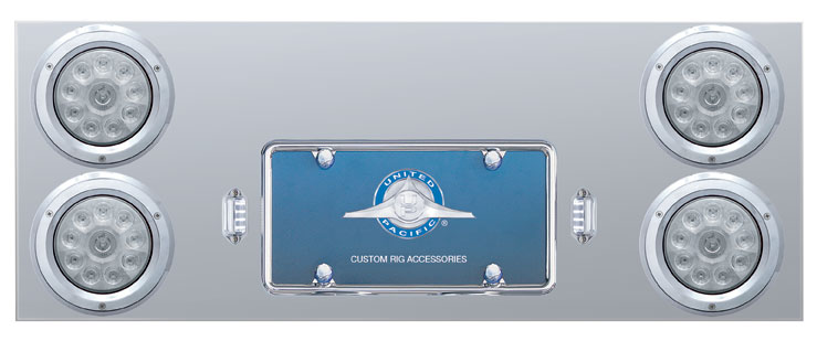 Stainless Steel Rear Center Light Panel W/ Four 10 Led 4" Light W/ Bezel - Red Led/Clear Lens