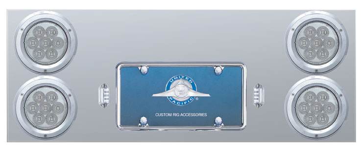 Stainless Steel Rear Center Light Panel W/ Four 7 Led 4" Light W/ Bezel - Red Led/Clear Lens