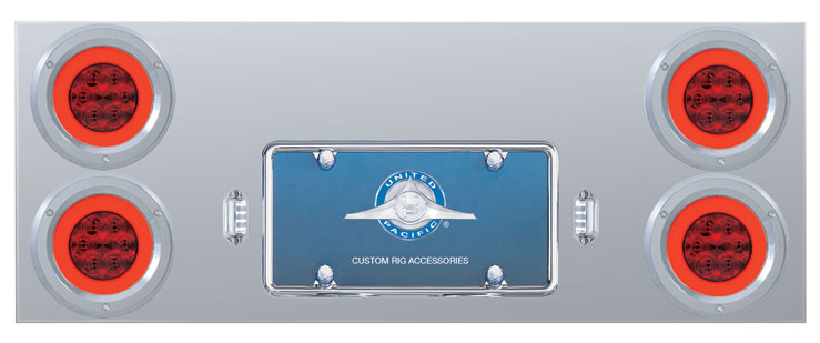 Stainless Steel Rear Center Light Panel W/ Four 21 Led 4" Halo Light W/ Bezel - Red Led/Red Lens