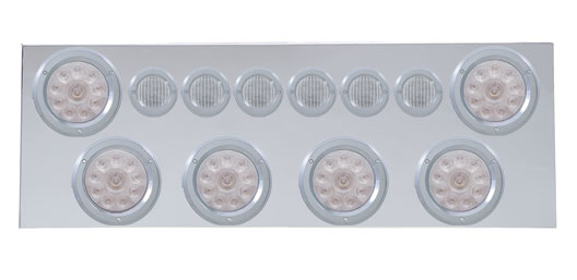 430 Stainless Steel Rear Center Light Panel W/ Six 10 Led 4" & 9 Led 2" Flat Light W/ Bezel - Red Led/Clear Lens