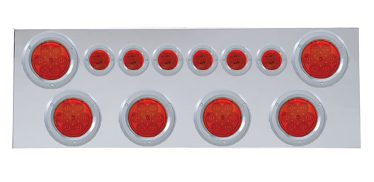 430 Stainless Steel Rear Center Light Panel W/ Six 7 Led 4" & 9 Led 2" Flat Light W/ Bezel - Red Led/Red Lens