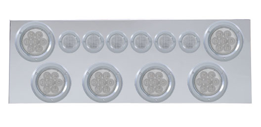 430 Stainless Steel Rear Center Light Panel W/ Six 7 Led 4" & 9 Led 2" Flat Light W/ Bezel - Red Led/Clear Lens