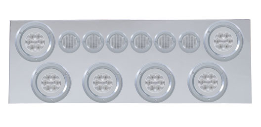 430 Stainless Steel Rear Center Light Panel W/ Six 21 Led 4" Halo & 9 Led 2" Flat Light W/ Bezel - Red Led/Clear Lens