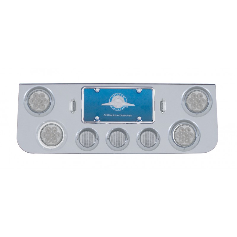 Chrome Rear Center Lt Panel W/ Four 7 Led 4" & Three 13 Led 2 1/2" Flat Lt W/ Bezel - Red Led/Clear Lens