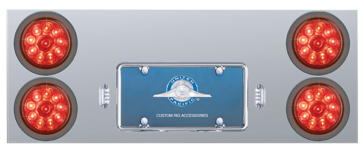Stainless Steel Rear Center Light Panel W/ Four 10 Led 4" Light W/ Grommet - Red Led/Red Lens